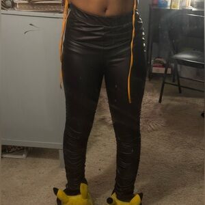 Black Stacked Faux Leather Pants